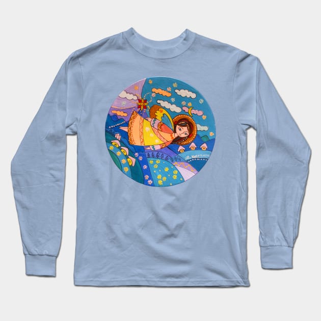 Angel flying above the mountains Long Sleeve T-Shirt by Gogodzy